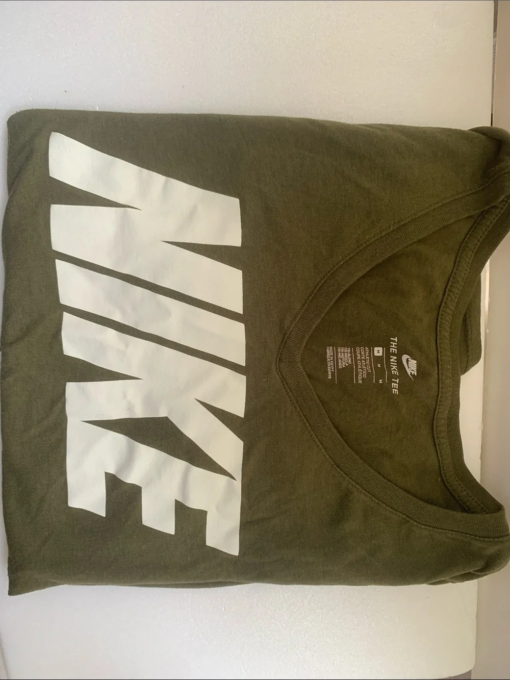 Nike Olive Green Tee with White Logo Medium